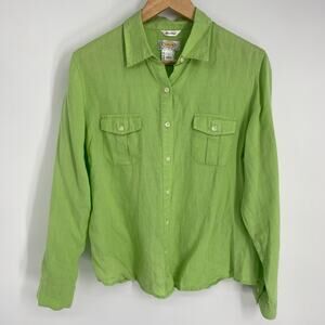 Talbots Top Women’s Large P Green Irish Linen Coastal Resortwear Vacation Cruise